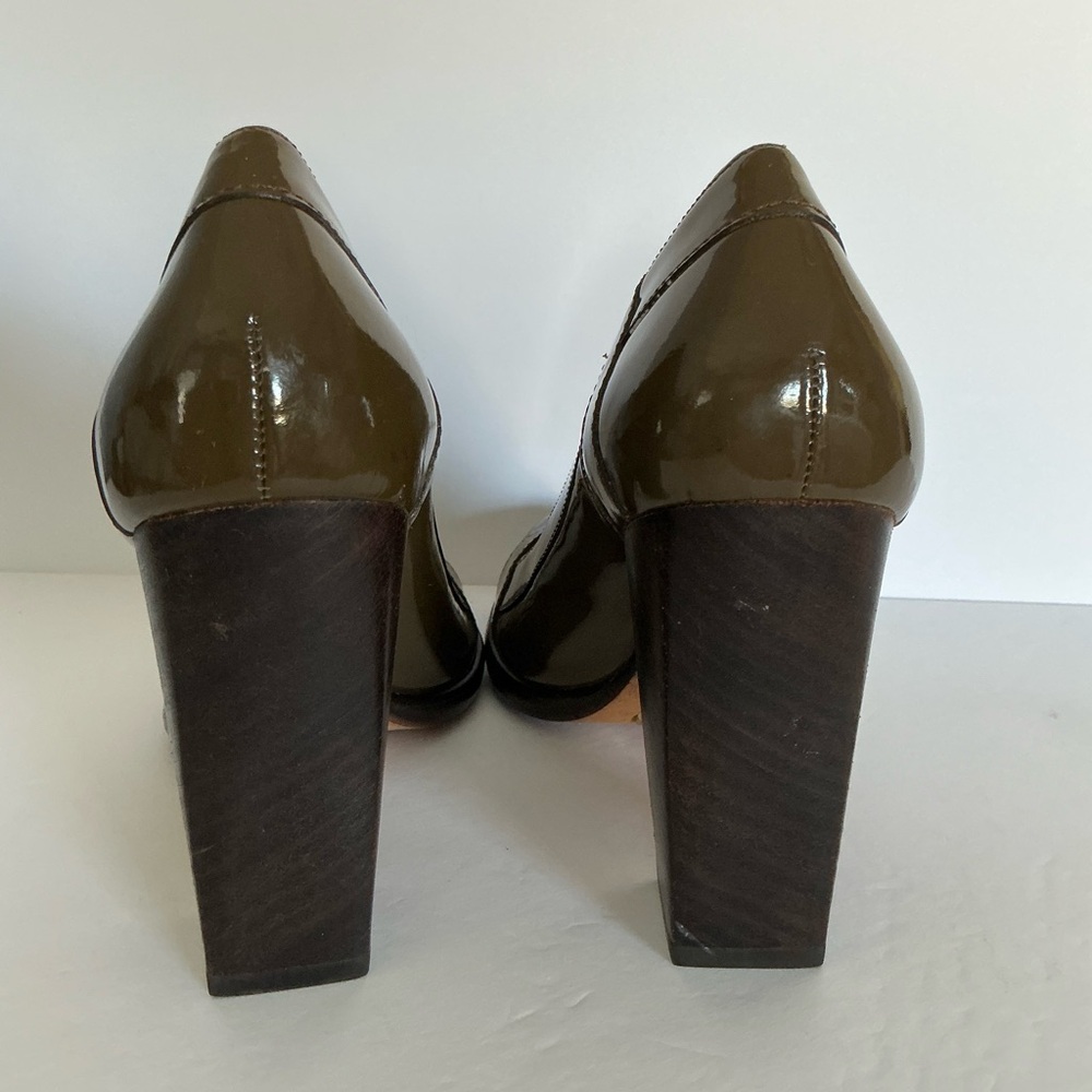 Cole Haan Kendra Nike Air Patent Leather Sepia/Green Block Heel Pumps 7,5 - Picture 2 of 15